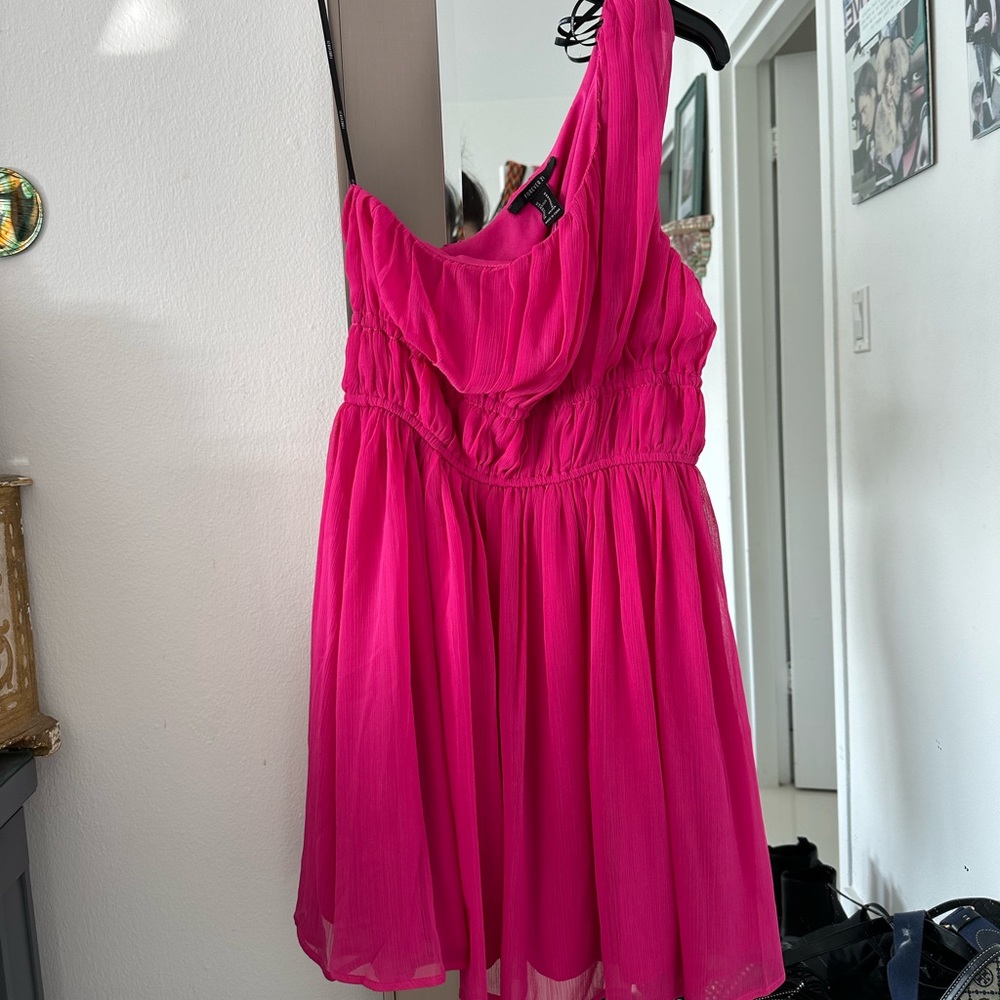 Hot Pink One Shoulder Dress